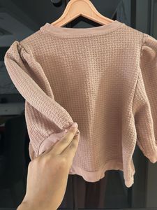 Round Neck Puff Sleeve Sweatshirt Top, Bust- 34/36