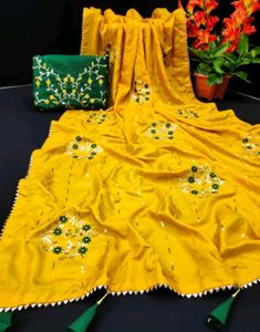 Embroidered Dola Silk Saree With Unstiched Blouse