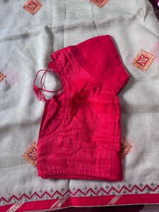 Sage Green with red Embroidered Saree