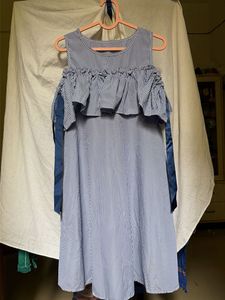 Korean Style Blue Gingham Cold Shoulder Dress