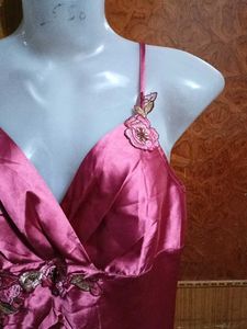 Pink Silk Embroidered Nightgown