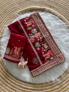 Exquisite Embroidered Silk Saree