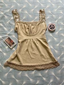 Sparkly Tank Top with Crochet Trim