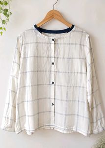White Checked Long Sleeve Button-Up Shirt