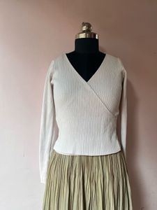 Cream Wrap Long Sleeve top