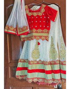 Embellished Red and White Lehenga Choli Set
