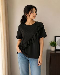 Stylish Black Top with Ruffle Detail