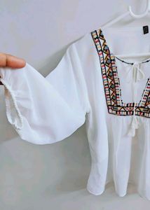 🤍 Boho Embroidered Milky White Top