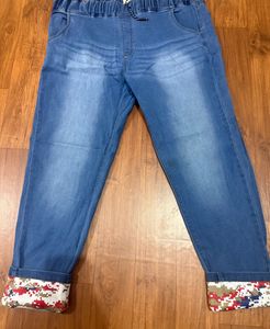 Denim Jogger Pants with Cuffed Hem