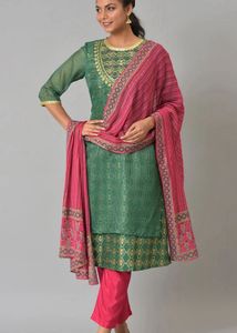 Elegant Green & Pink Kurta Set