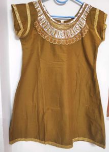 Gold and Silver Embellished Mustard Dress