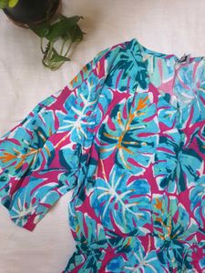 Vibrant Tropical Print Midi Dress