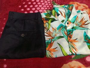 combo set Men's Tropical Print Shirt &amp; Black Pants