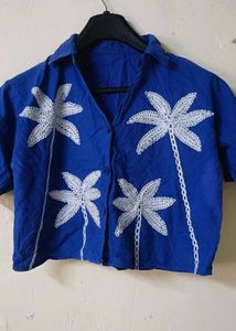 Blue Palm Tree Print Shirt