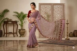 Beautiful Lavender Saree with Embellishments