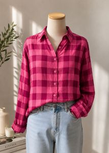 XL Pink Plaid Button-Up Shirt