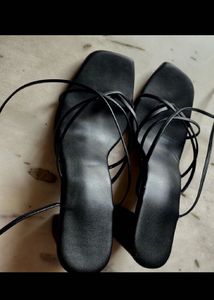 Black Strappy Square Toe Flats