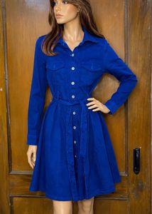 Royal Blue Long Sleeve Belted Dress