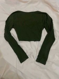 Ribbed Square Neck Long Sleeve Top