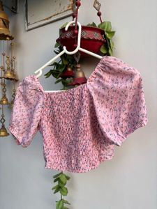 Chic Floral Print Ruched Crop Top