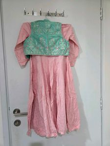 Pink Kurta Set with Embellished Jacket