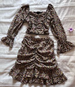 Floral Ruched Crop Top & Skirt Set