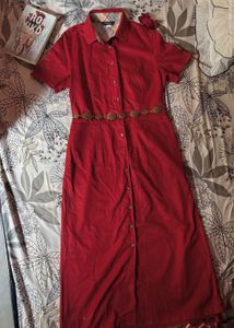 Chic Red Button-Down Midi Dress