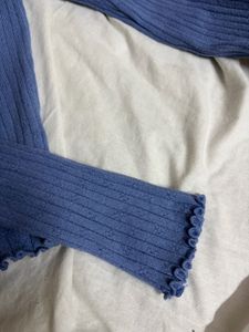 Sky &amp; Sparrow Blue Ribbed Tie-Front Crop Top