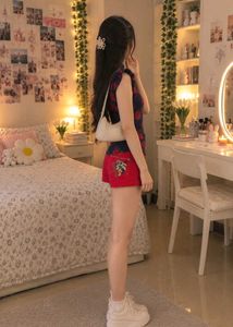 ❤️ Red Minnie Mouse Printed Denim Shorts ✨