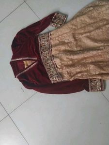 Elegant Maroon and Gold Gown