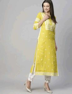 Vibrant Yellow Kurta with White Embroidery