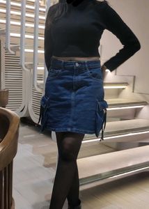 Denim Cargo Mini Skirt