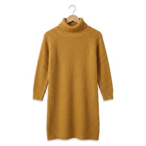 Cozy Mustard Yellow Turtleneck Sweater Dress