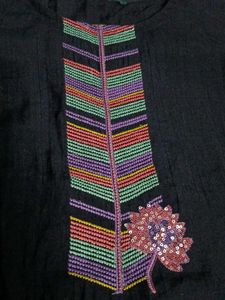 Elegant Black Kurta with Colorful Neckline