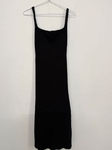 Sleek Black Spaghetti Strap Midi Dress (size-S)