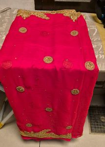 Red party wear saree heavy border
