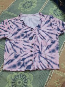 Tie-Dye Button-Up Crop Top