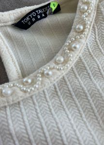 Cream Cropped Top with Flare Sleeves
