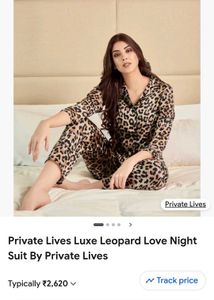 🚨SALEE!!! masha Pink Heart Print Satin Night Suit
