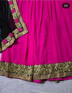 Vibrant Pink &amp; Black Embroidered Lehenga Set