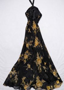 Elegant Black Floral Halter beaded Gown