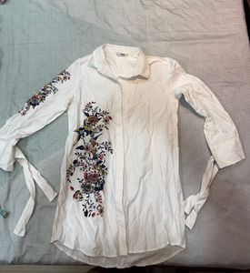 White Floral Print Button-Up Shirt