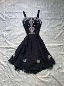 Black Embroidered Spaghetti Strap Dress