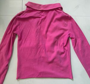 Vibrant Pink Ruched Collared Top