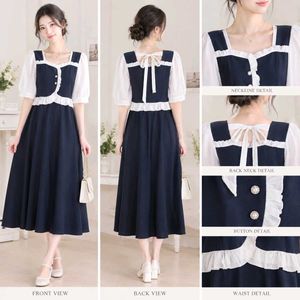 Navy Blue Square Neck Midi Dress