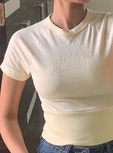 Butter Yellow Cropped Graphic T-Shirt