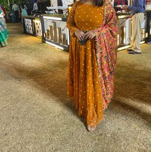Anarkali Kurta - Yelllow Mustered Color