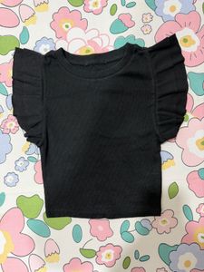 (S) Black Ruffle Sleeve Top