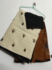 Elegant Brown &amp; Cream Saree with stitched Blouse