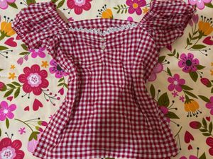 Red Gingham Puff Sleeve Top💗🌟🌸